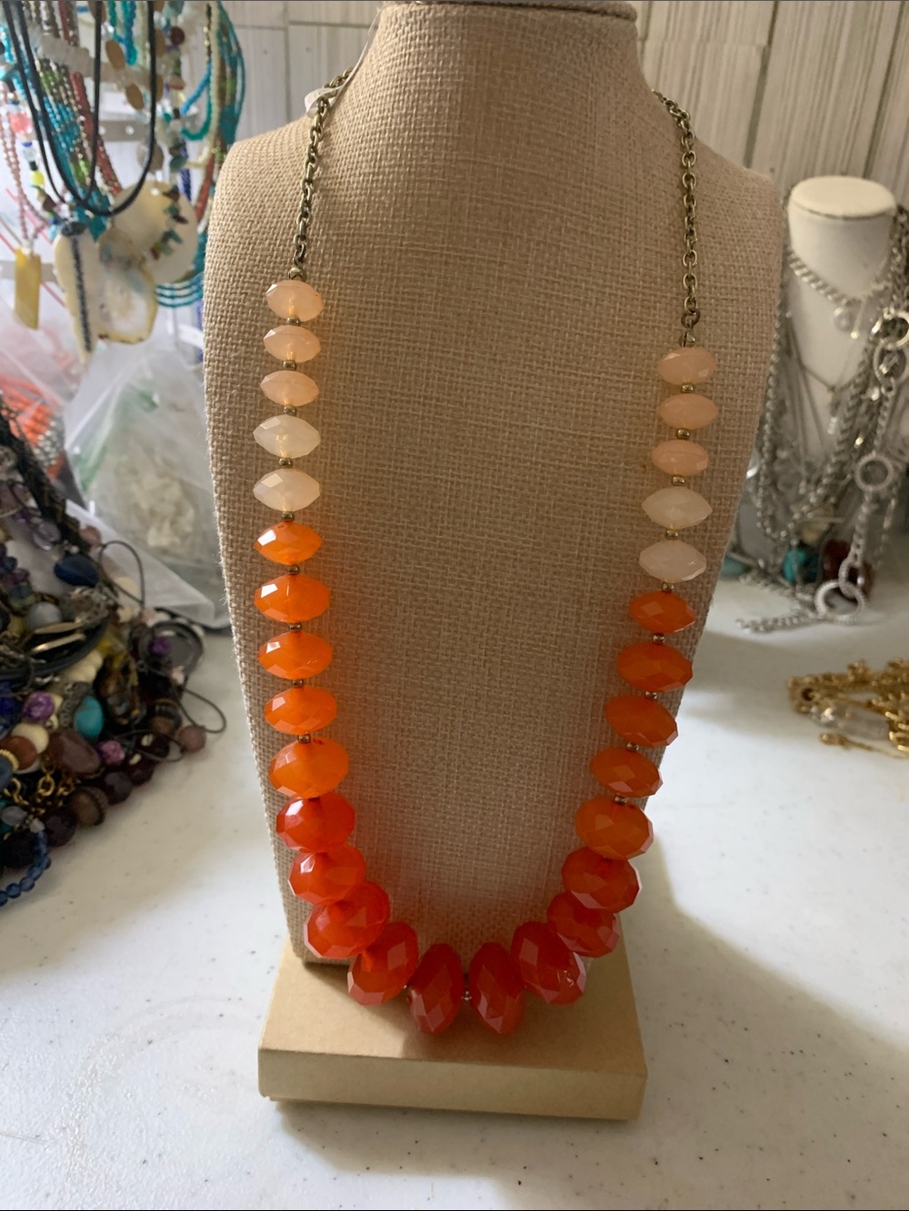 Cookie Lee Orange Ombre Faceted Bead Necklace with Gold-Tone Chain